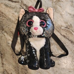 Sequin Cat Backpack for Kids - Black and Pink